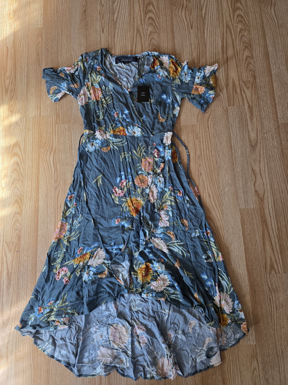 Floral Wrap High-Low Dress in Green